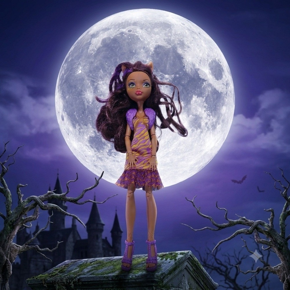 Monster High Ghouls Rule Clawdeen Wolf Doll Purple Yellow Zebra Dress Wings